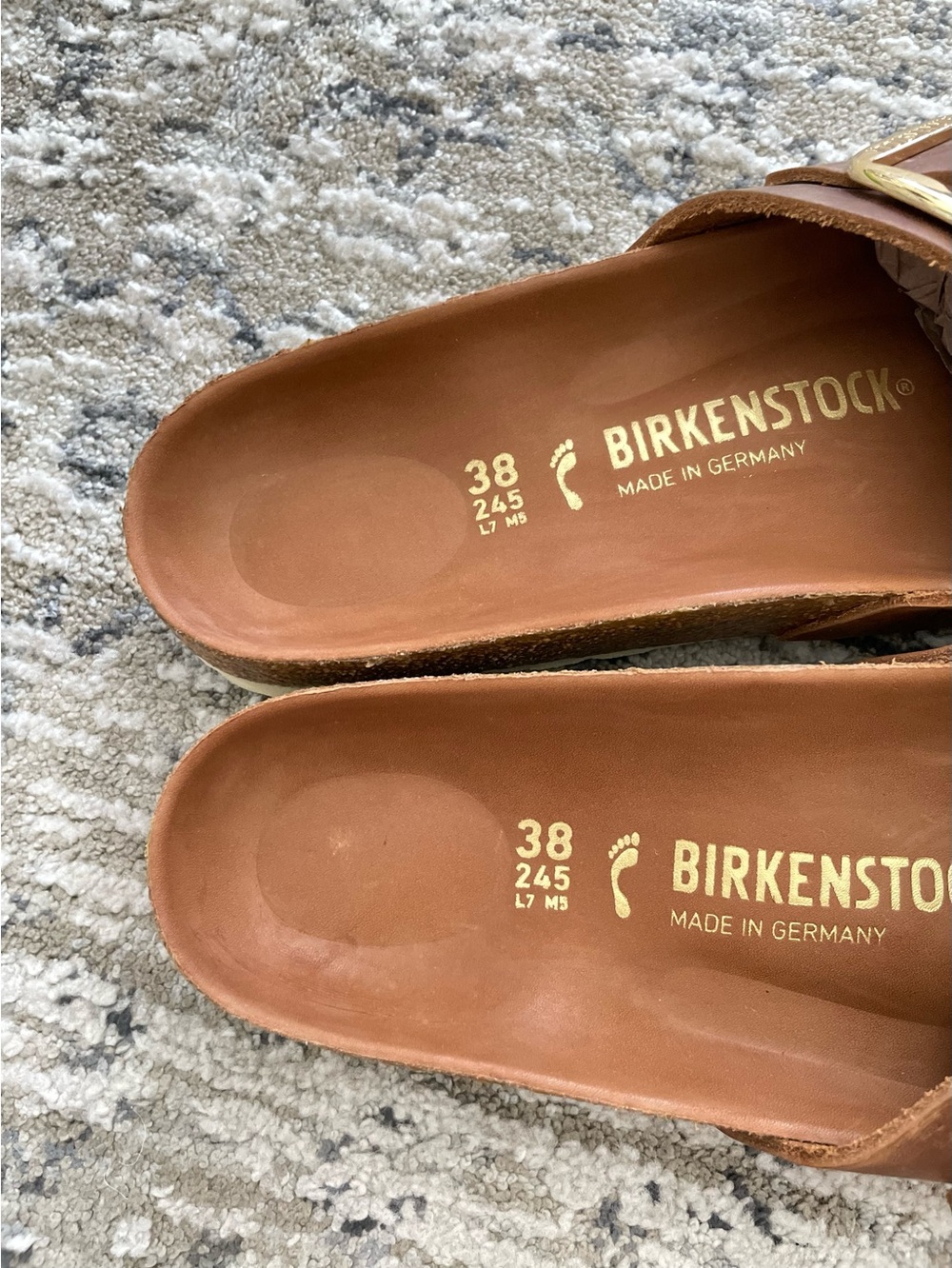 Birkenstock Madrid Big Buckle Cognac Brown Leather Sandals Size 7 (38) Gold - Picture 3 of 5
